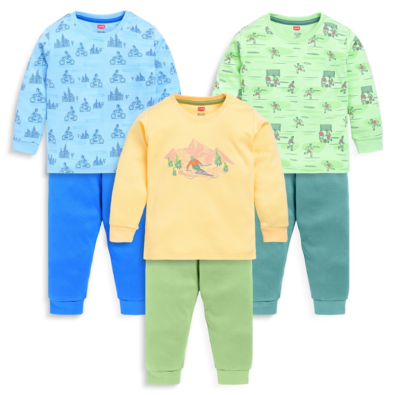 Baby Boys Pack Of 3 Full Sleeve T-Shirt & Pyjama Set 100% Cotton M – 3 to 6 Months