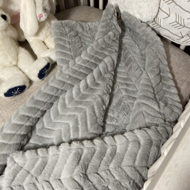 Liz and Roo Faux Fur Security Blanket – Gray Herringbone, 30×40