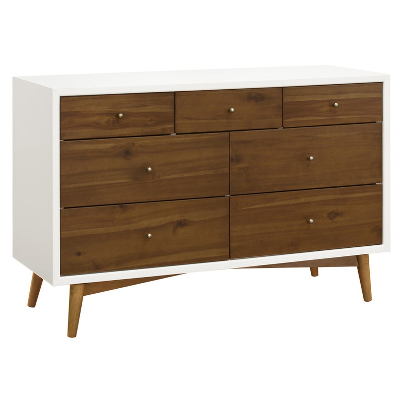 Palma 7-Drawer Assembled Double Dresser Warm White with Natural Walnut
