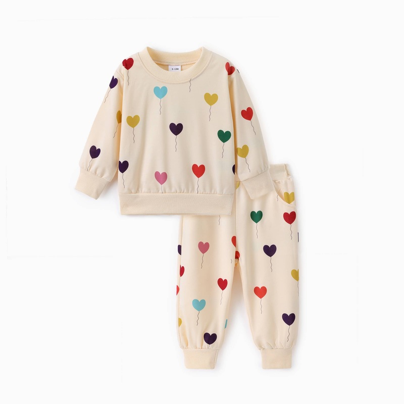 Baby Girl 2pcs Balloon Print Sweatshirt and Sweatpants Set OffWhite 9-12 Months
