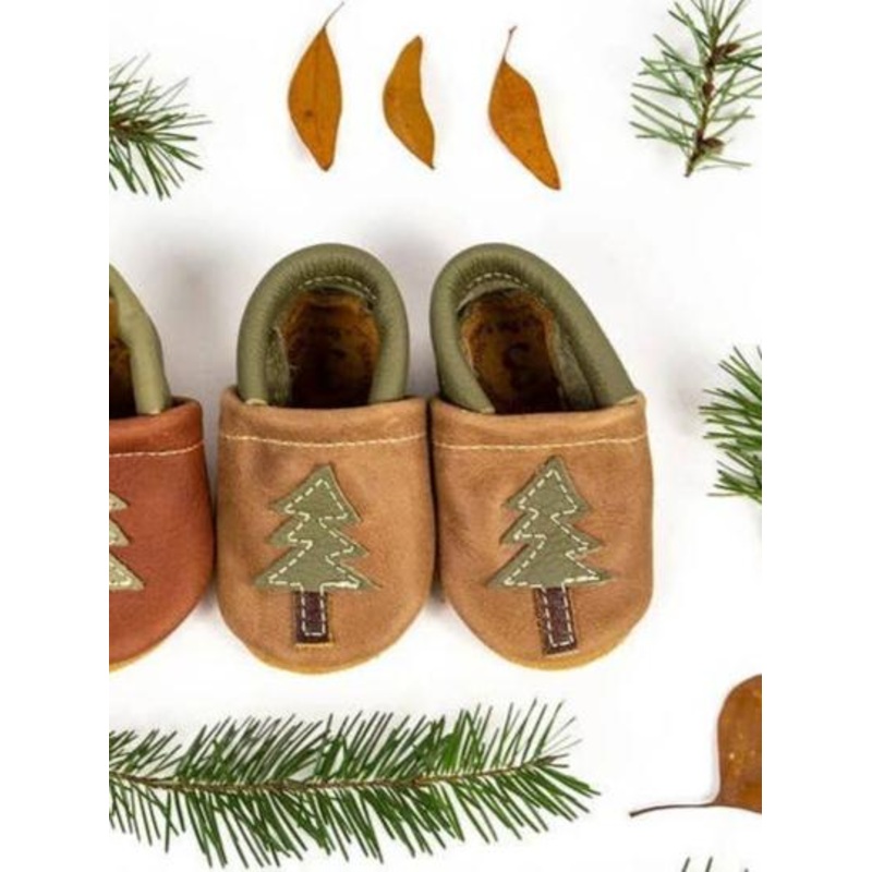 Baby Leather Shoes with Fir Tree Design | Wood/Lichen 6M