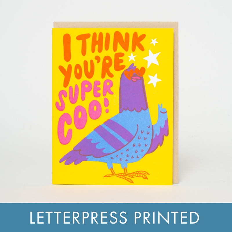 Super Coo Pigeon Love Letterpress Greeting Card by Hello!Lucky paper tab
