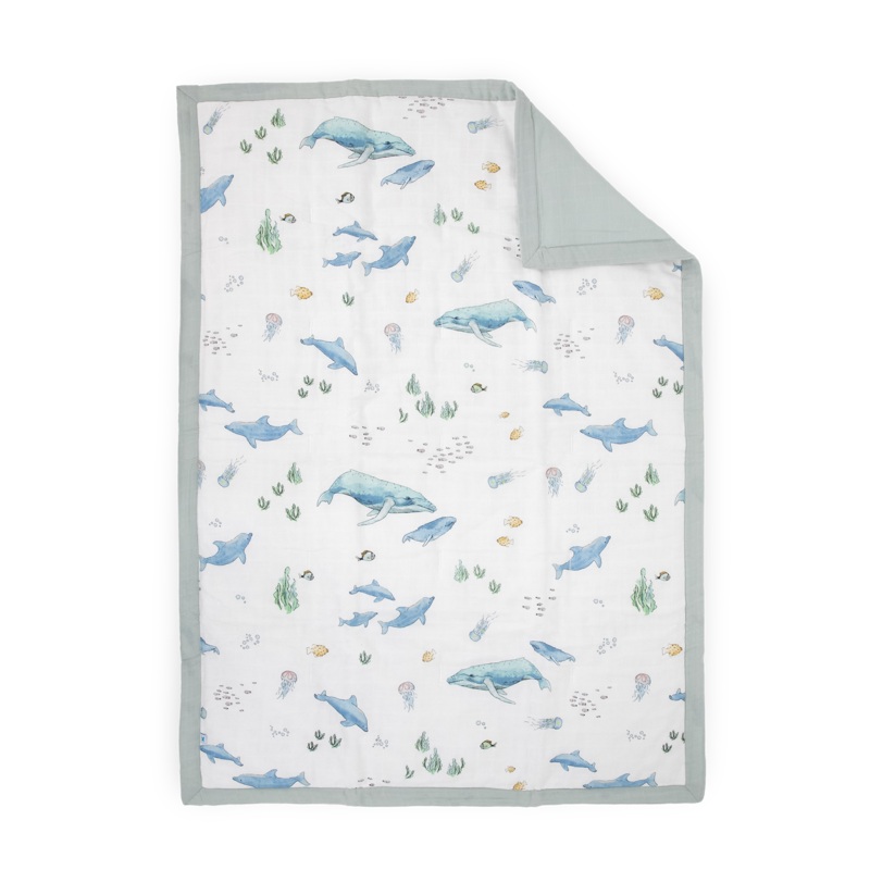 Cotton Muslin Toddler Comforter – Whales Whales