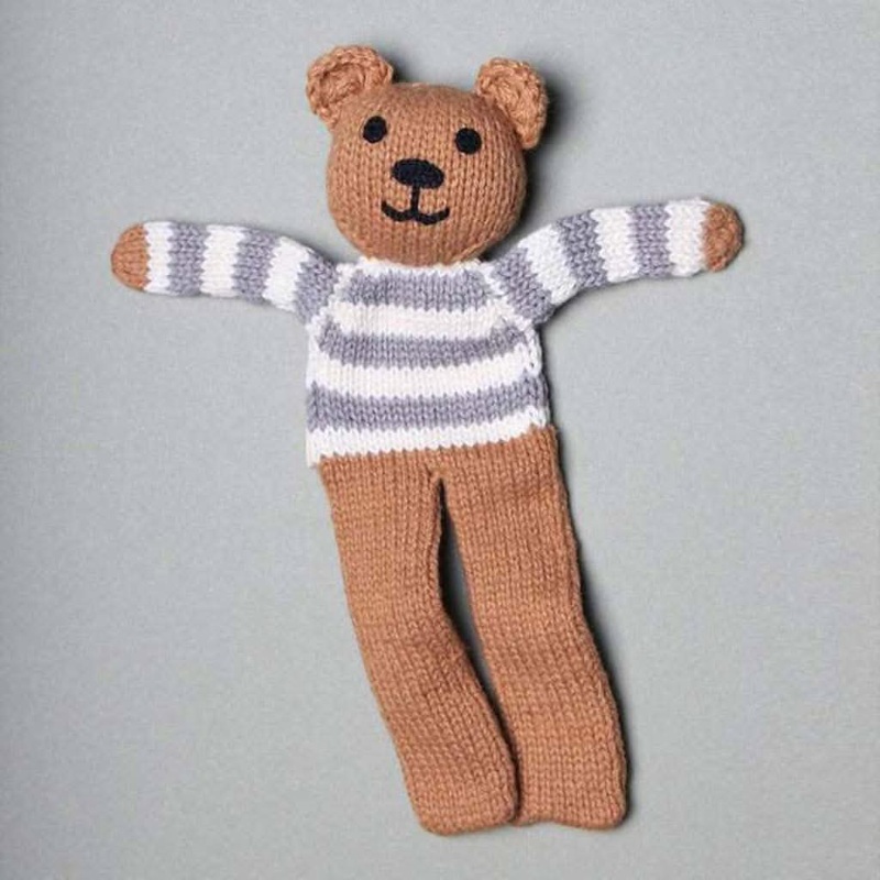 Estella Organic Cotton Handmade Baby Soother, 7.5-Inch  Striped Brown Bear