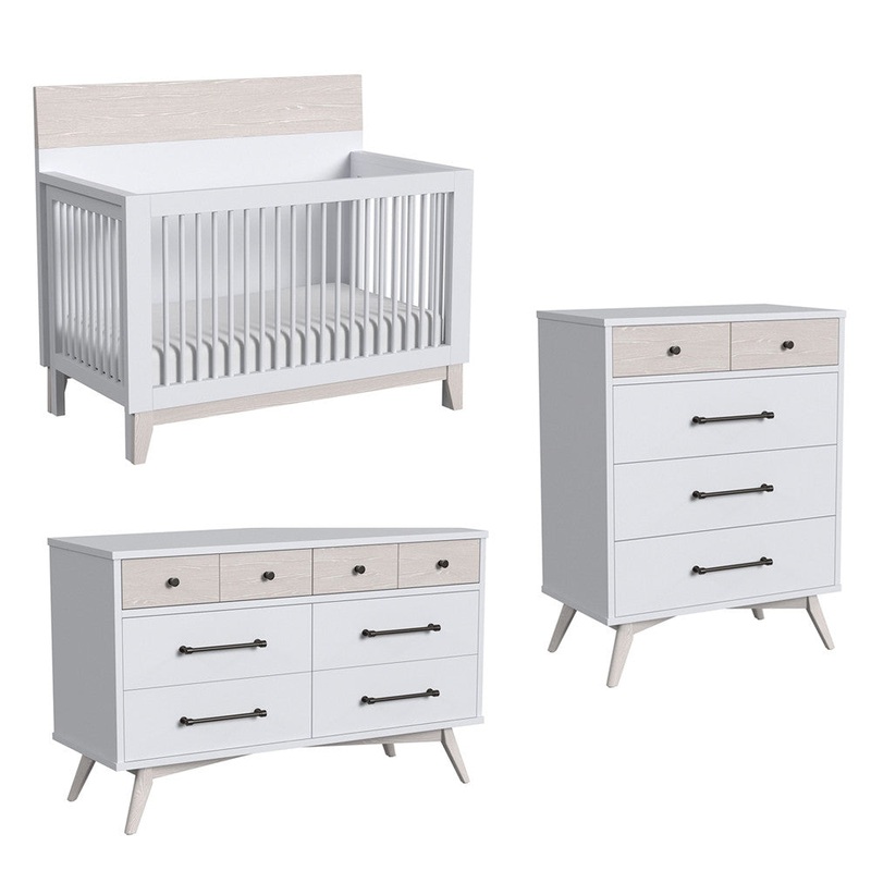 Westwood Rowan 3 Piece Nursery Set in Ash Linen – Convertible Crib, 4 dr, and 6 dr