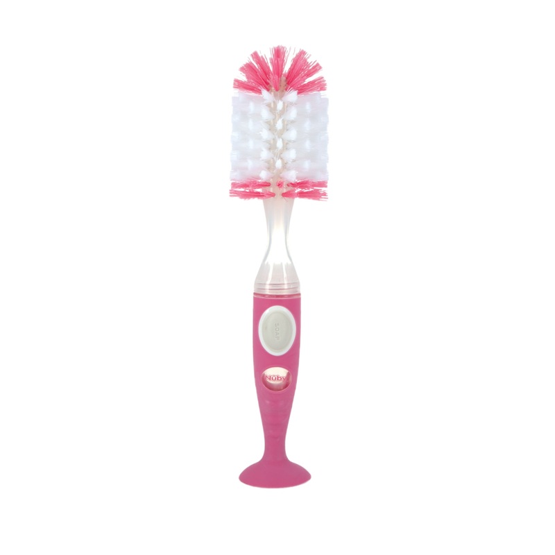 Easy Clean Soap Dispensing Brush with Suction Base Pink
