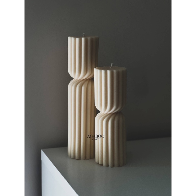 Huge Twisted Ribbed Pillar Candle: Burgundy / Large
