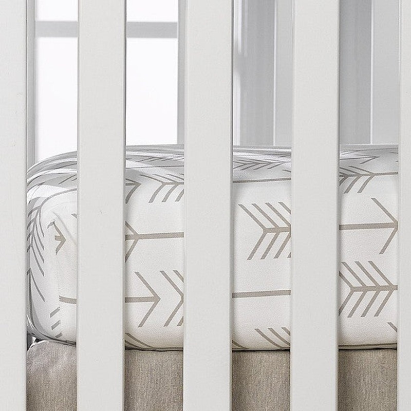 Liz and Roo Tan Arrow on White Crib Sheet