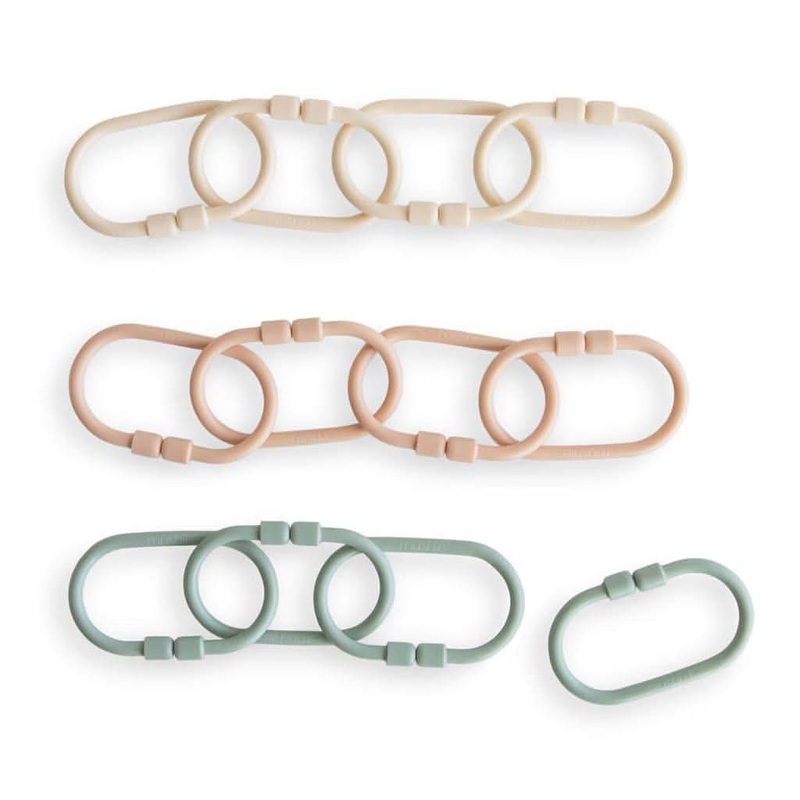 Mushie Chain Link Rings, Shifting Sand / Blush / Cambridge Blue