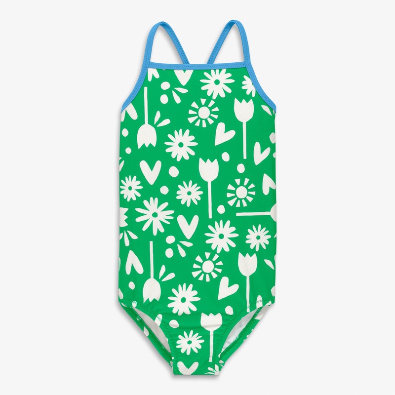 Swimsuit In Garden Party Green Apple Block Print 2-3y