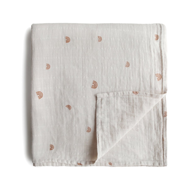 Mushie Muslin Organic Cotton Swaddle Blanket – Rainbows