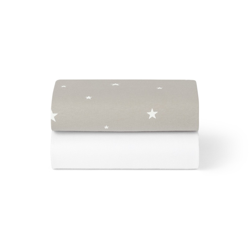 Snuz Bassinet 2 Pack Fitted Sheets – Gray Star