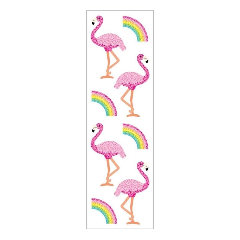 Mrs Grossmans Strip of Glitter Flamingos and Rainbows Stickers