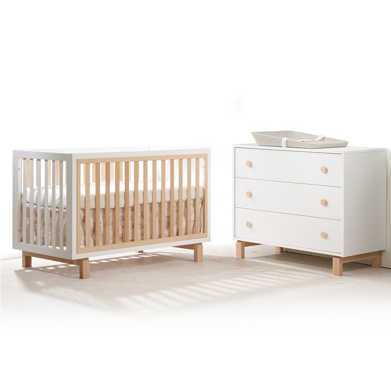 Tulip Bjorn Classic Crib and 3 Drawer Dresser Set White/Natural