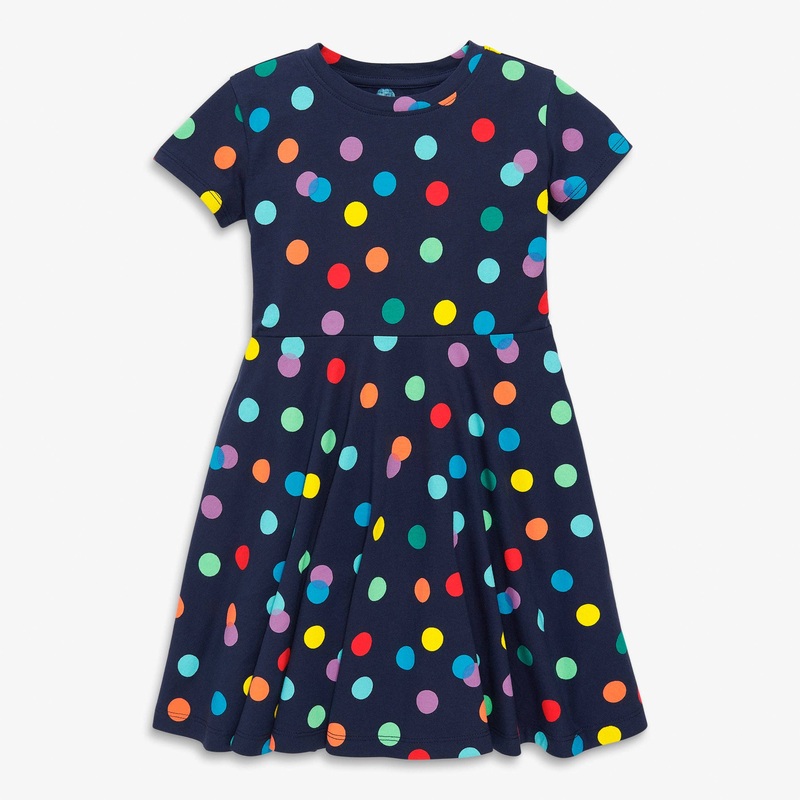 Twirly Dress In Rainbow Confetti Dot Navy Rainbow Dot 2T