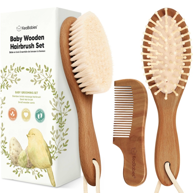 Baby Hair Brush and Comb Set Keababies Dark Walnut