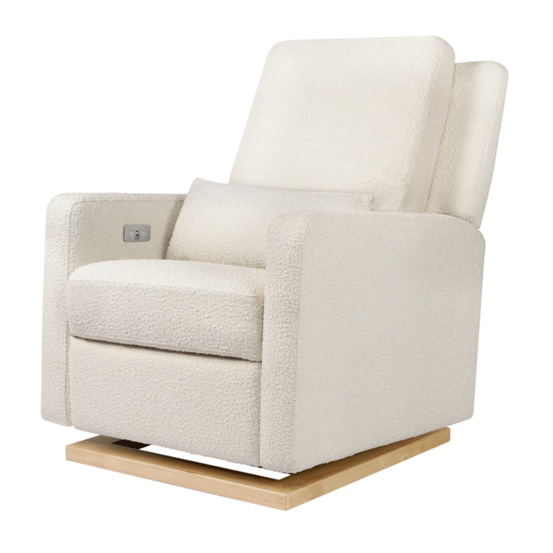 Babyletto Sigi – ELECTRONIC Recliner Glider BOUCLE Ivory Boucle with Light Wood Base