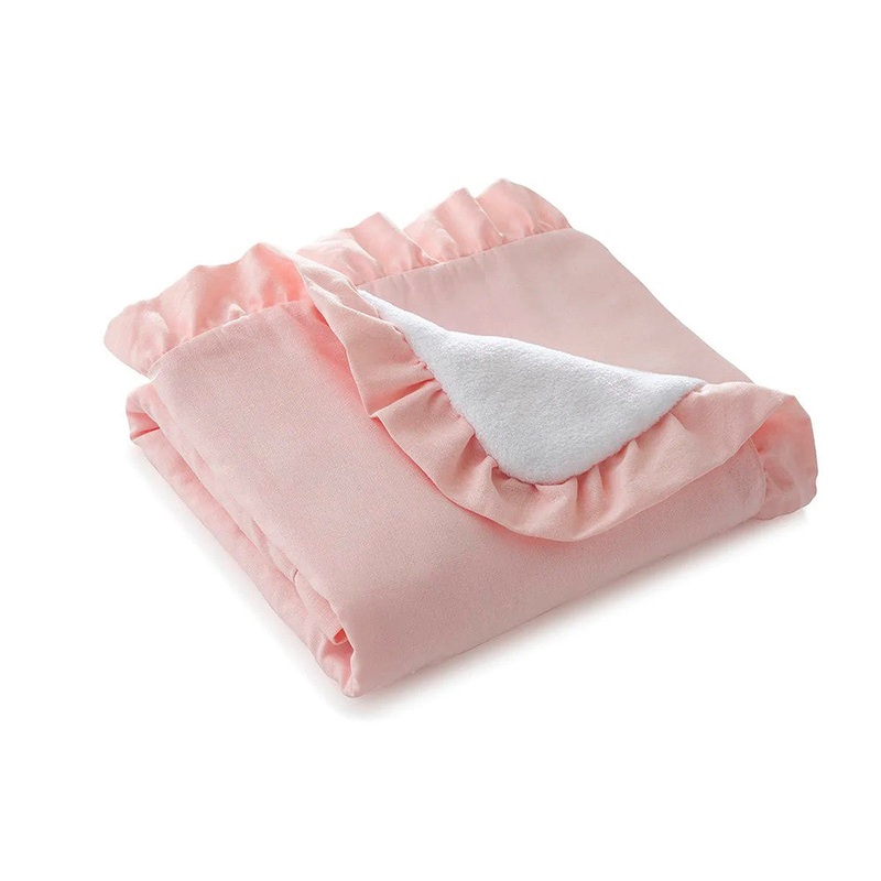 Liz and Roo Petal Pink Linen Solid Blanket (Reverses to Cuddle Fleece) with Ruffles