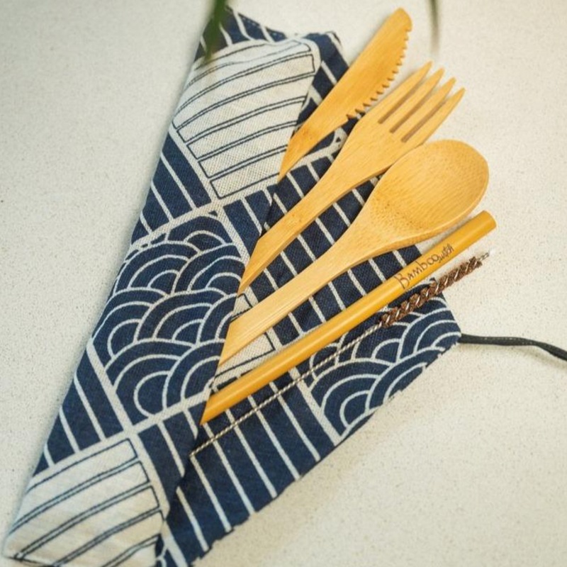 Bamboo Travel Cutlery Set | Blue | Camping Bestseller