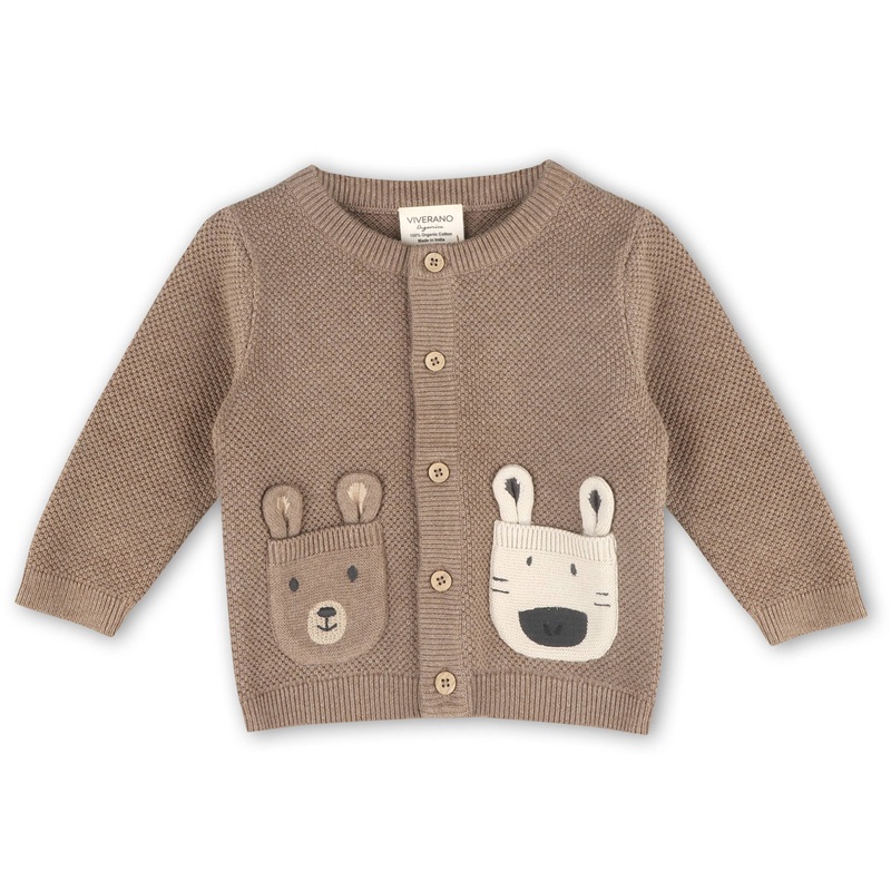 Animal Pocket Baby Cardigan Cocoa Heather 0-3M