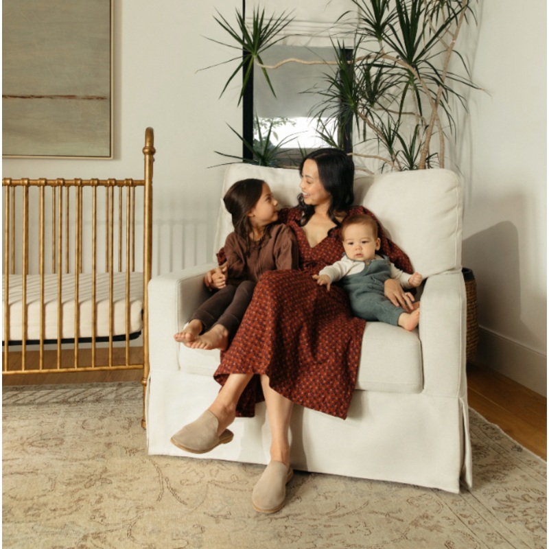 Crawford Pillowback Chair and a Half, Comfort Swivel Glider in Eco-Performance Fabric | Water Repellent & Stain Resistant Performance Cream Eco-Weave