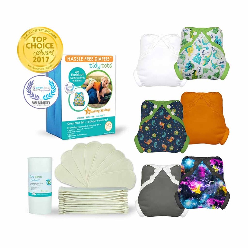 Tidy Tots Great Start Set, Stay-Dry, Diaper Set Dinosaurs / Monsters / Galaxy / Grey / Orange / White
