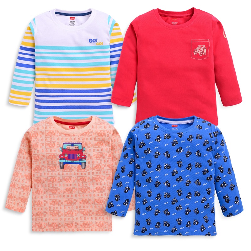 Baby Boys Pack Of 4 Full Sleeve T-Shirt 100% Cotton M – 3 to 6 Months