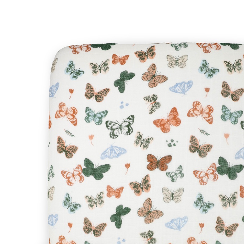 Cotton Muslin Crib Sheet – Butterflies Butterflies