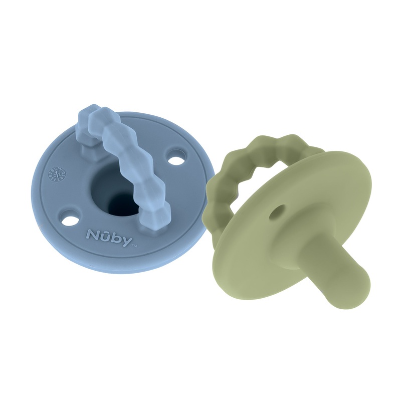 Silicone Softees Pacifier & Teether (2 Pack) Blue & Olive