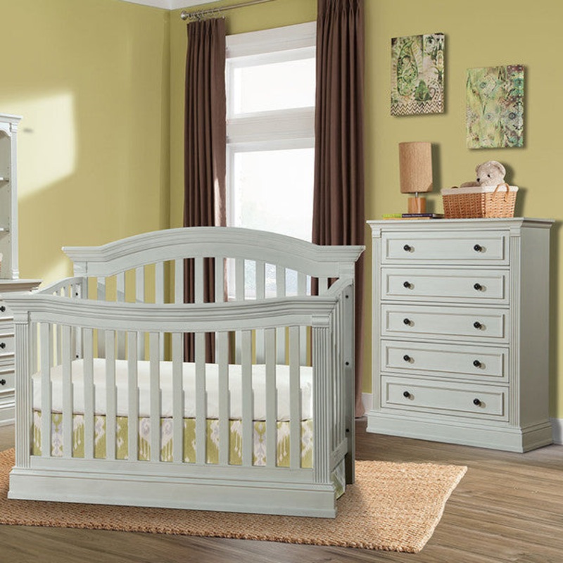 Stella Baby Trinity 2 Piece Nursery Set in Belgium Cream – Crib & 5 Drawer Dresser