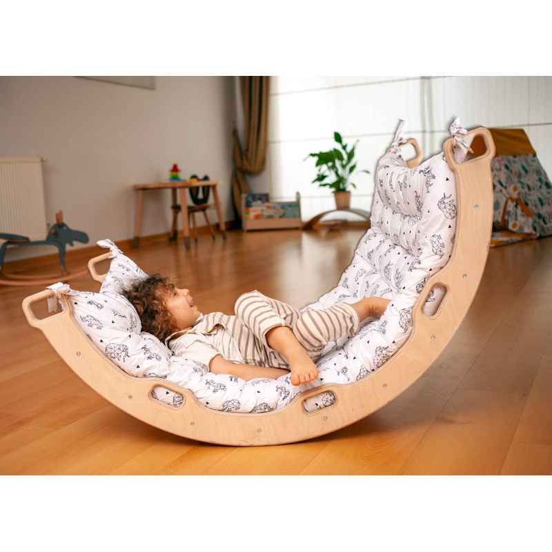 Wood Play Gym, Montessori Playroom, Kids Room Decor: Arch + Ramp + Pillow