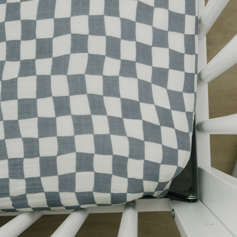 Muslin Crib Sheet | Dusty Blue Wavy Checkered