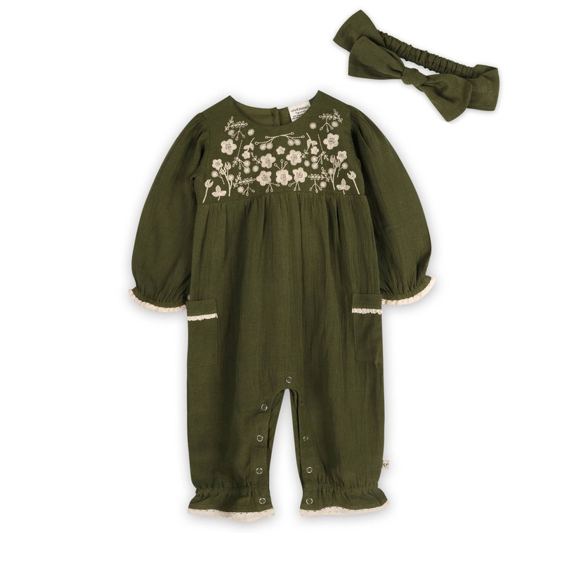 Juniper Jumpsuit & Headband Olive Green 3-6M