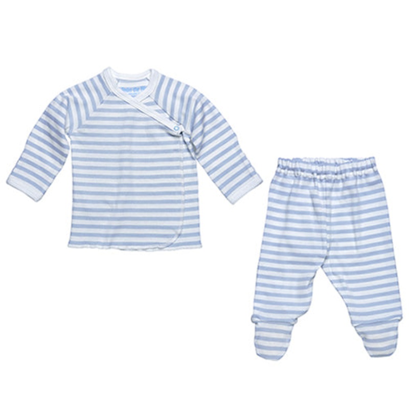 Under The Nile Side Snap Layette Set – Ice Blue/Off White Stripe Preemie