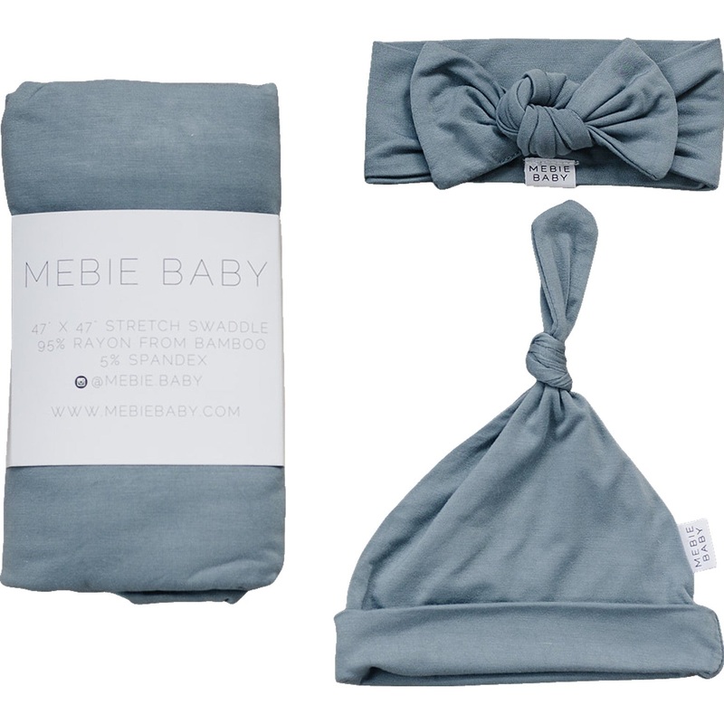 Bamboo Hat OR Head Wrap Set | Dusty Blue Swaddle + Knot Hat