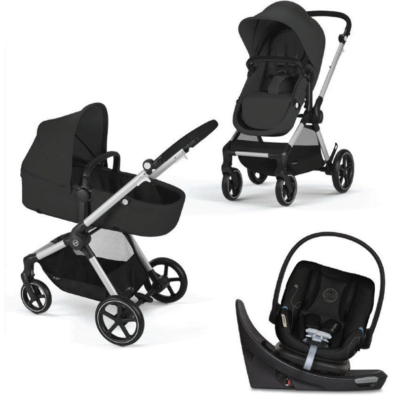 Cybex EOS Stroller + Aton G Swivel Infant Car Seat with Sensorsafe Travel System Black Frame/Moon Black