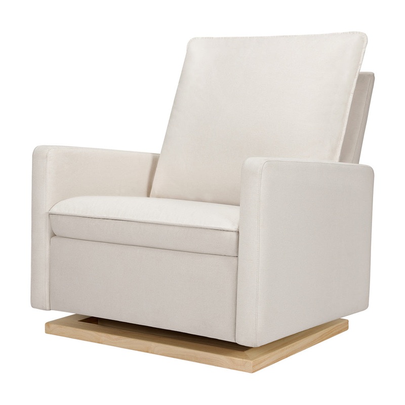 Cali Pillowback Chair-and-a-Half Glider Performance Cream Eco-Weave with Light Wood Base