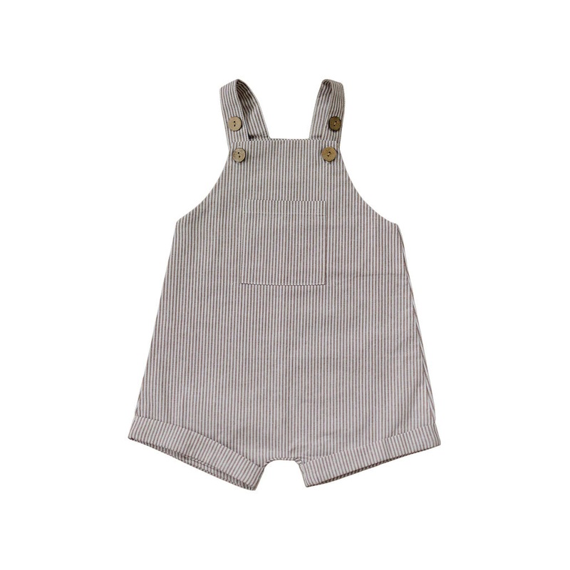 Linen Short Overalls | Camel + White 0-3 Months