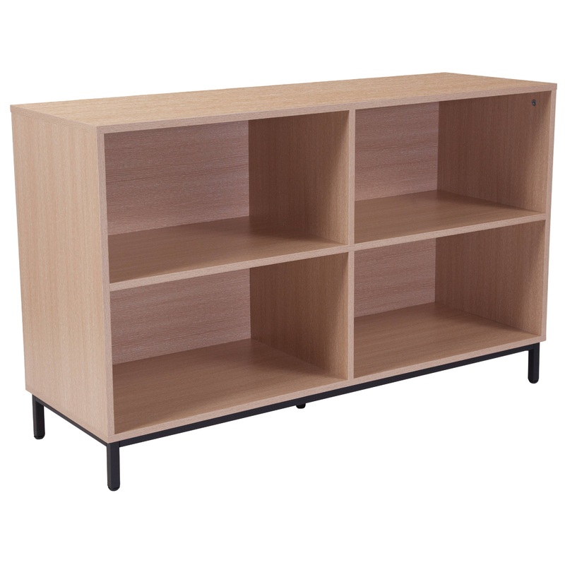 4 Shelf 29.5″H Open Bookcase in Oak Wood Finish