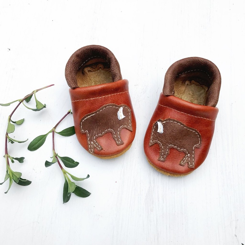Baby Leather Shoes with Design Brown Bison 2