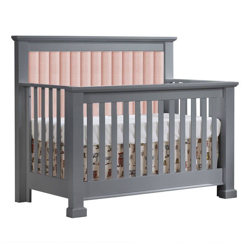 Natart Taylor ”5-in-1” Convertible Crib with Channel Tufted Panel Blush (w/out rails) Elephant Grey