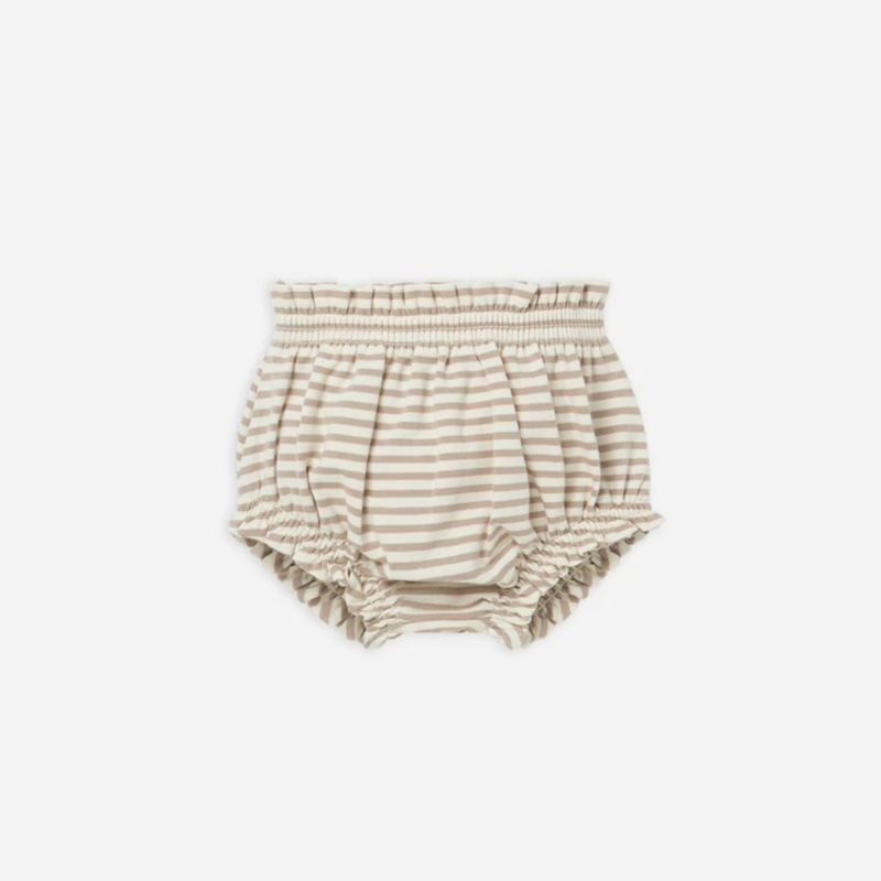 Gathered Bloomer | Warm Grey Stripe 0-3 Months
