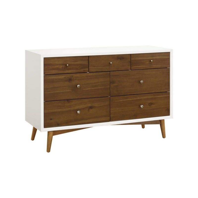 Babyletto Palma 7-Drawer Double Dresser – Walnut and White Warm White/Natural Walnut