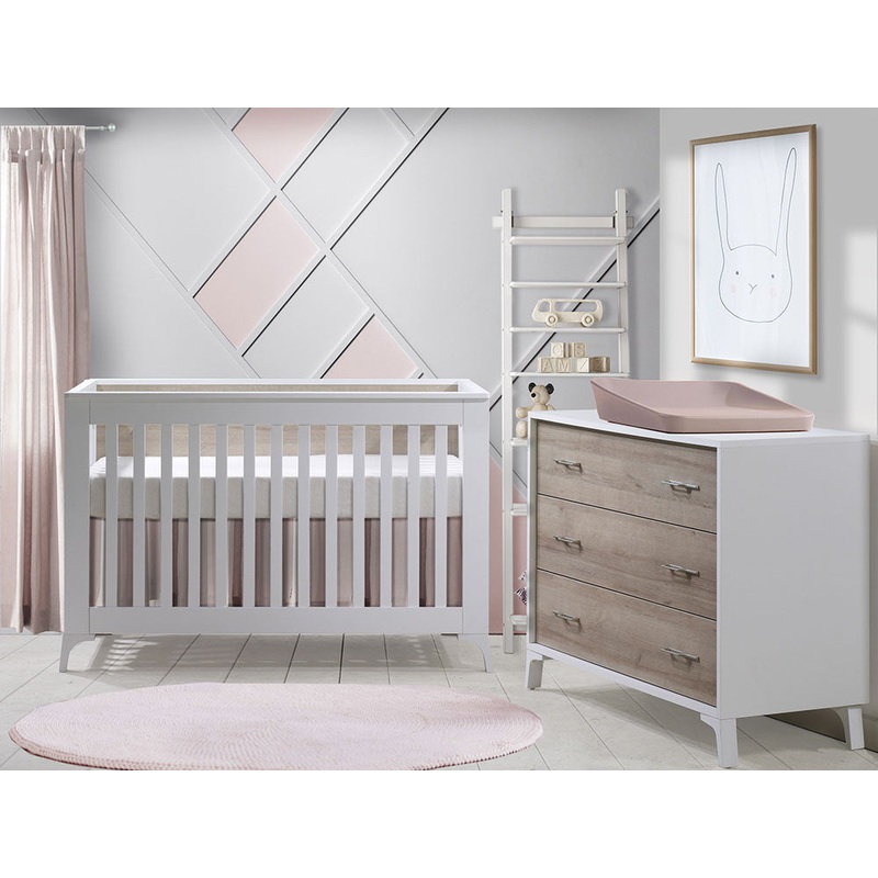 Natart Metro 2 Piece Set – Convertible Crib and 3 Drawer Dresser White/Natural