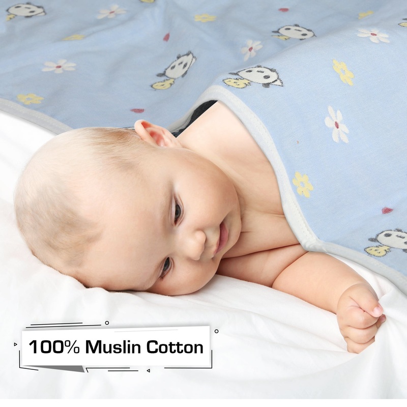 Baby Cotton Quilts Cum Wrappers, Blue Teddy