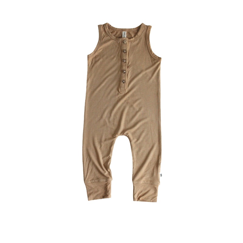 Henley Tank Romper | Camel 6-12 Months