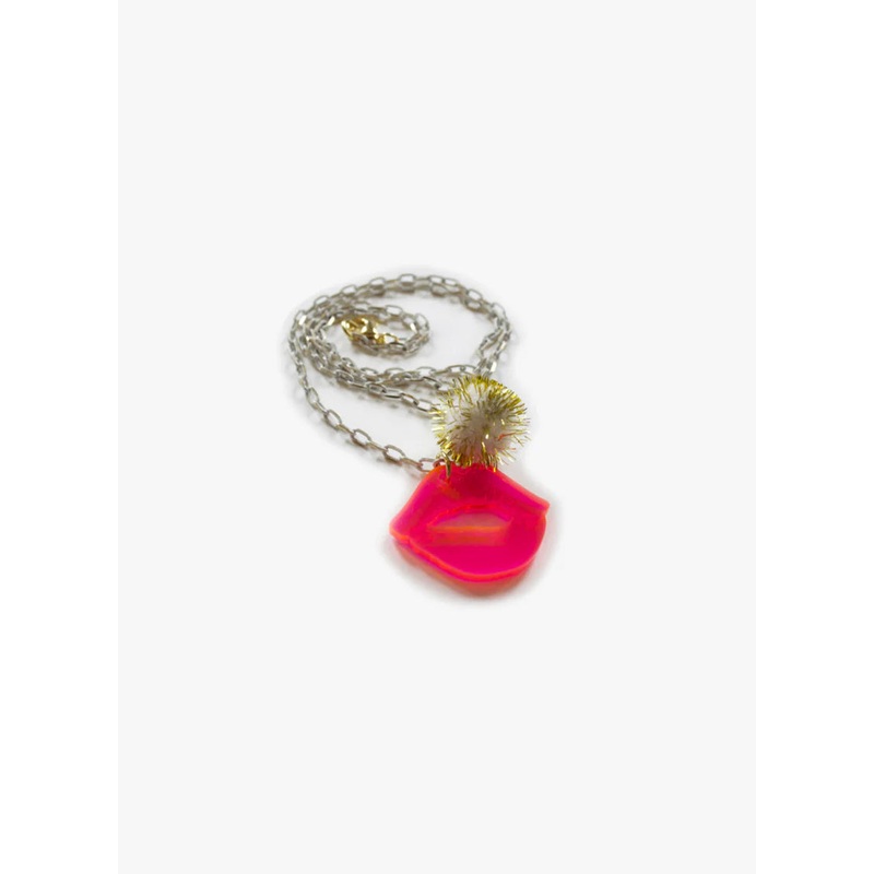Pompom Lips Necklace Pink
