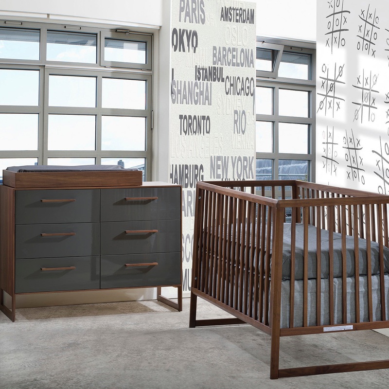Tulip Rio 2 Piece Nursery Crib and Double Dresser in Walnut/Glossy Granite