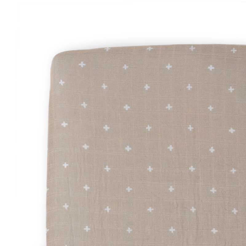 Cotton Muslin Crib Sheet – Taupe Cross Taupe Cross