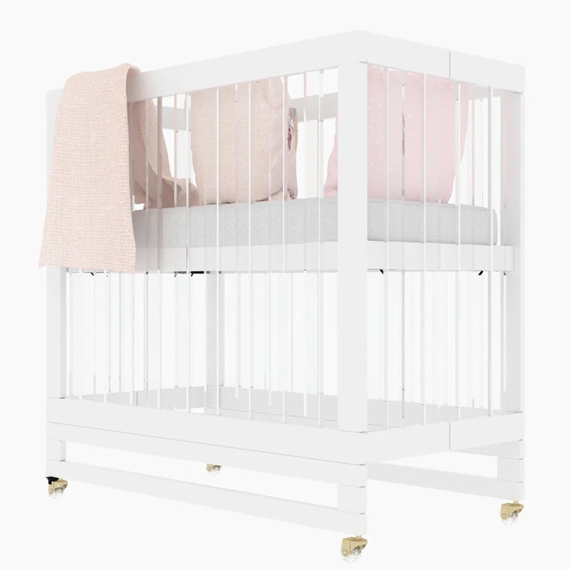 Melo Caress Mini Crib in White/Gold/Acrylic – Standard Cradle Size